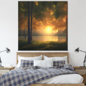 Colorful Golden Hour Lake Forest Canvas Print (Insitu (Slaapkamer))