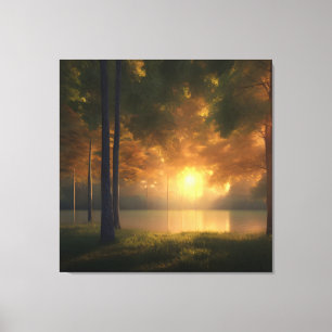 Colorful Golden Hour Lake Forest Canvas Print