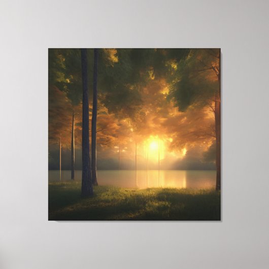 Colorful Golden Hour Lake Forest Canvas Print (Voorkant)