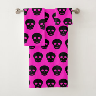 Colorful Gothic Black Hot Pink Skull Pattern Brigh Bad Handdoek