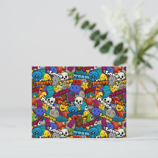 Colorful Graffiti Character Pattern Briefkaart (Staand voorkant)