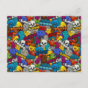 Colorful Graffiti Character Pattern Briefkaart