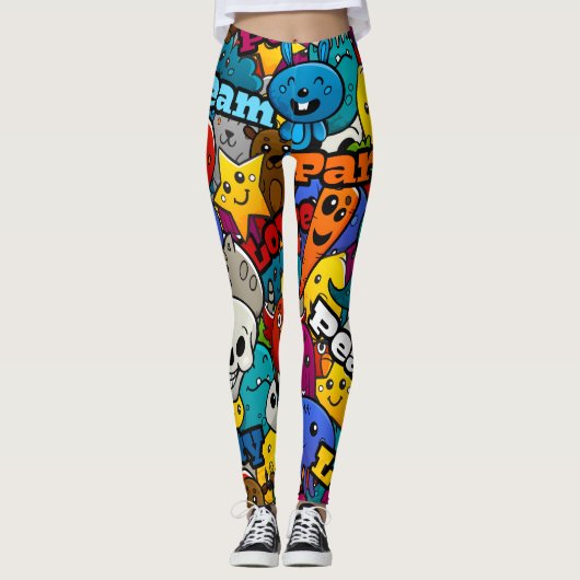 Colorful Graffiti Character Pattern Leggings (Voorkant)