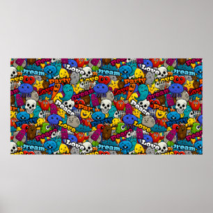 Colorful Graffiti Character Pattern Poster
