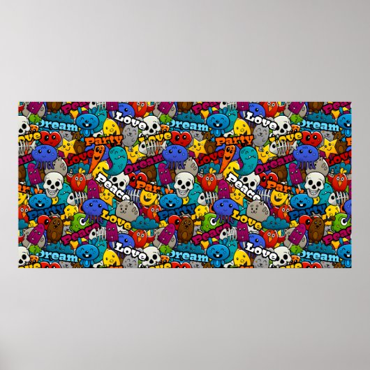 Colorful Graffiti Character Pattern Poster (Voorkant)