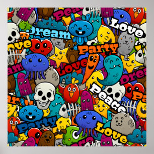 Colorful Graffiti Character Pattern Poster