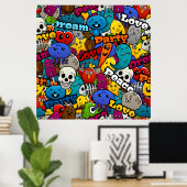 Colorful Graffiti Character Pattern Poster (Thuiskantoor)