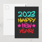 Colorful Graffiti Happy Nieuwjaar 2023 in Retro Briefkaart (Voorkant / Achterkant)