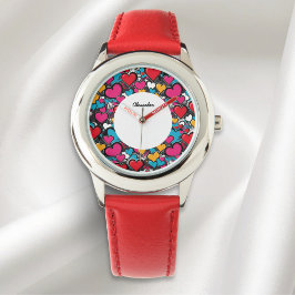 Colorful Graffiti Hearts Personalized Name Fashion Horloge