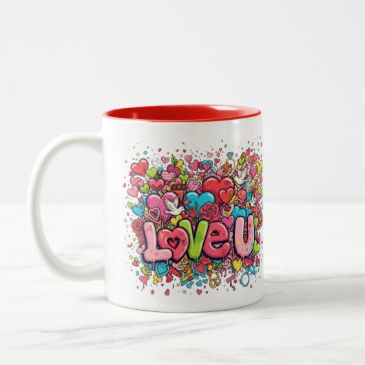 Colorful Graffiti Love U Mug Tweekleurige Koffiemok (Links)
