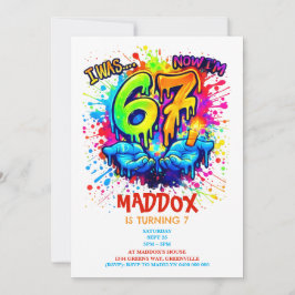 Colorful Graffiti Six Seven Kids Birthday Party Kaart