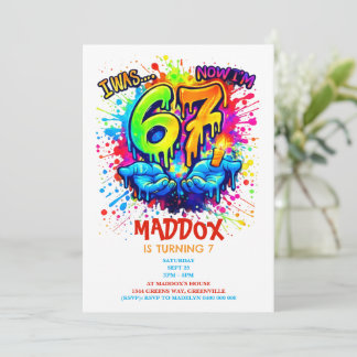 Colorful Graffiti Six Seven Kids Birthday Party Kaart