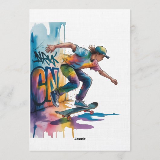 Colorful Graffiti Skateboarder Birthday Bash Kaart (Achterkant)
