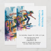 Colorful Graffiti Skateboarder Birthday Bash  Kaart (Voorkant / Achterkant)