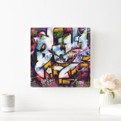 Colorful Graffiti Words Vierkante Klok (Huis)