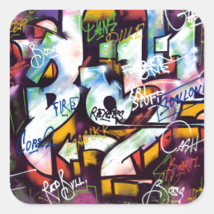 Colorful Graffiti Words Vierkante Sticker