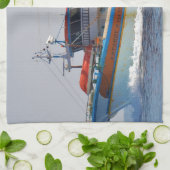 Colorful Greek Vissen Boat Theedoek (Gevouwen)