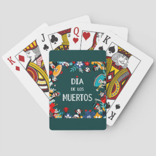 Colorful Green Dia de los Muertos Circle of Life Pokerkaarten