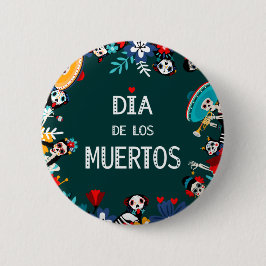 Colorful Green Dia de los Muertos Circle of Life Ronde Button 5,7 Cm