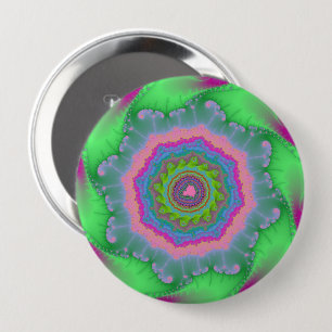 Colorful Green en Peach Fractal Ronde Button 4,0 Cm