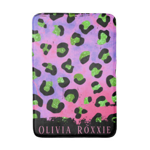 Colorful Green Glitter Leopard Print Custom Badmat