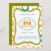 Colorful Green Lijst Pattern Birthday Invitation Kaart (Voorkant / Achterkant)