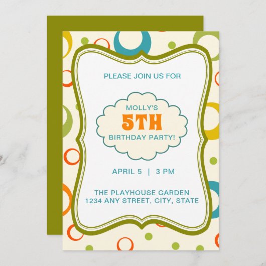 Colorful Green Lijst Pattern Birthday Invitation Kaart (Voorkant / Achterkant)