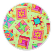 Colorful Green Quilt Patchwork Block Art Keramische Knop (Voorkant)