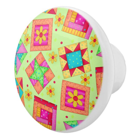Colorful Green Quilt Patchwork Block Art Keramische Knop (Rechts)