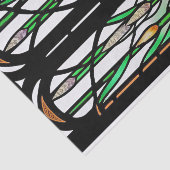 Colorful Green Reeds Art Nouveau Glas in lood Tissuepapier (Detail)