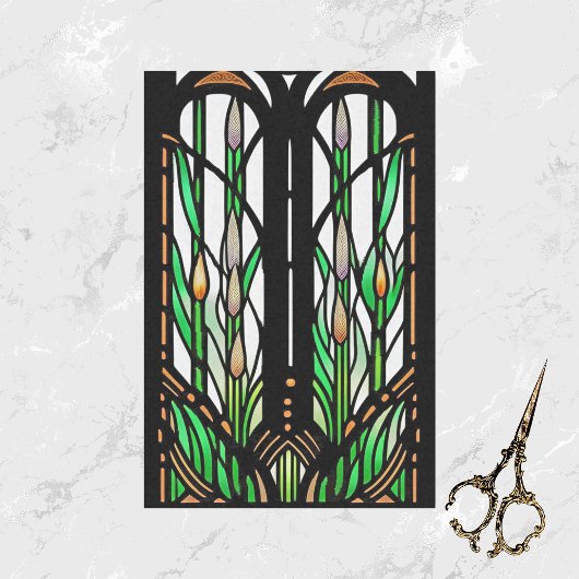 Colorful Green Reeds Art Nouveau Glas in lood Tissuepapier