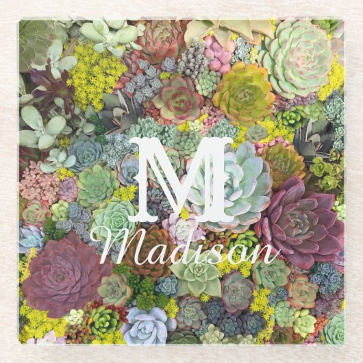 Colorful Greenery Succulents Glazen Onderzetter (Voorkant)