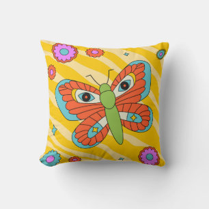 Colorful Groovy Butterfly en Daisies Kussen