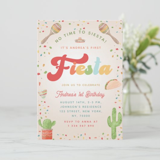 Colorful Groovy Fiesta 1ste verjaardag Genderneutr Kaart (Staand voorkant)