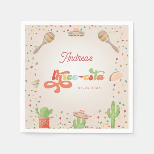 Colorful Groovy Fiesta 3rd Birthday Three-esta Servet (Voorkant)
