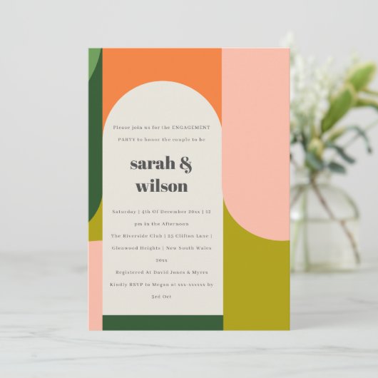 Colorful Groovy Retro Arch Abstract Verloving Kaart (Staand voorkant)