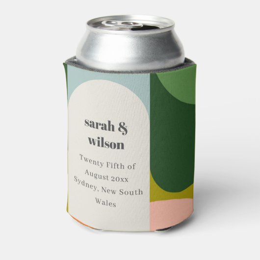 Colorful Groovy Retro Arch Bold Abstract Weddensch Blikjeskoeler (Blikje Achterkant)