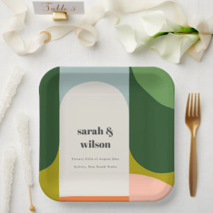 Colorful Groovy Retro Arch Bold Abstract Weddensch Papieren Bordje