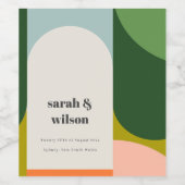 Colorful Groovy Retro Arch Bold Abstract Weddensch Wijn Etiket (Enkel label)