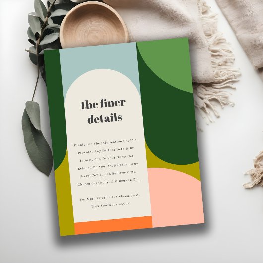 Colorful Groovy Retro Arch Bold Wedding Detail Informatiekaartje