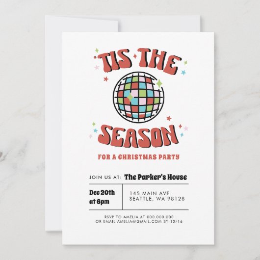 Colorful Groovy Retro Disco kerstparty Kaart (Voorkant)