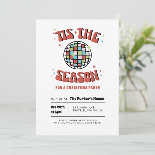 Colorful Groovy Retro Disco kerstparty Kaart (Staand voorkant)