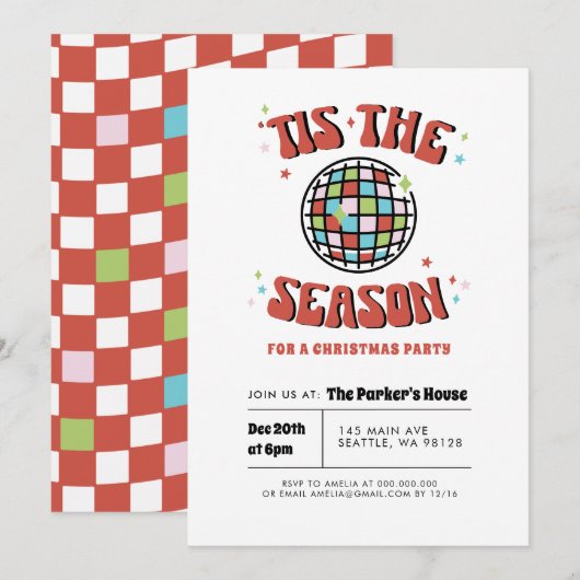 Colorful Groovy Retro Disco kerstparty Kaart (Voorkant / Achterkant)