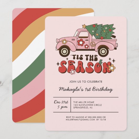 Colorful Groovy Retro Kerstmis Kaart (Voorkant / Achterkant)