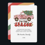 Colorful Groovy Retro Kerstmis Kaart<br><div class="desc">Dit is de Seizoen om groovy te krijgen. Deze retro Kerstman Kaart is voorzien van een roze waterverf bestelwagen met een kerstboom en een leuke retro 70s bloemen en sterren. De achterkant heeft een kleurrijk patroon van retrogolven in gedempte kerstkleuren. Het is de perfecte manier om je familie en vrienden...</div>
