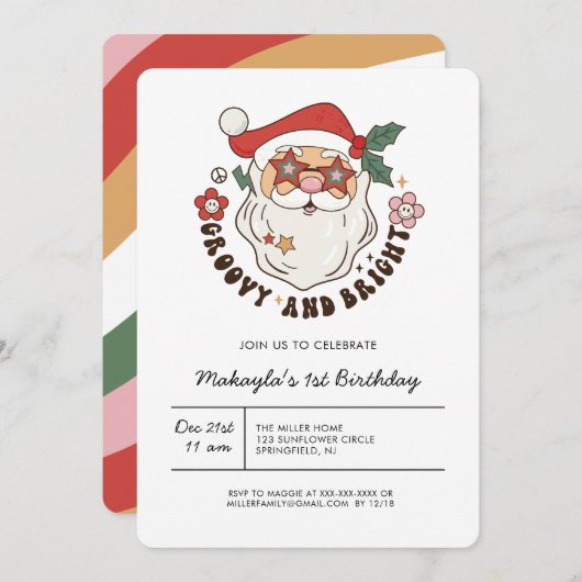 Colorful Groovy Retro Kerstmis Kaart (Voorkant / Achterkant)