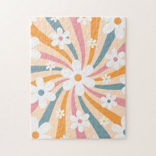 Colorful Groovy Retro Sunshine & 60 s Daisy Floral Legpuzzel