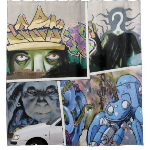 Colorful Grungy Street Art Collage Douchegordijn
