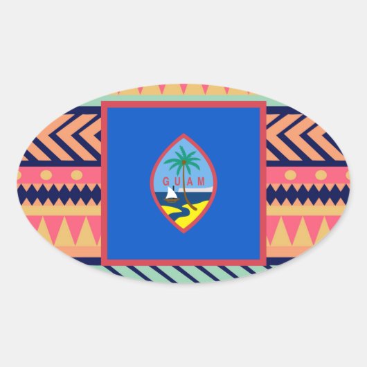 Colorful Guam Flag Box Ovale Sticker (Voorkant)