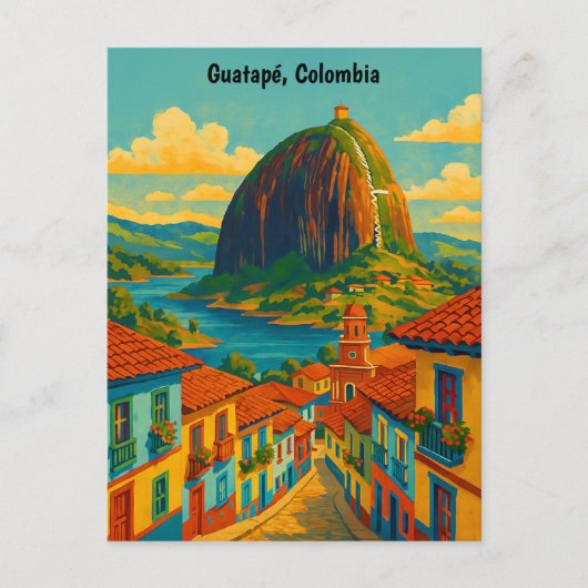 Colorful Guatape El Penol Rock Colombia  Briefkaart (Voorkant)